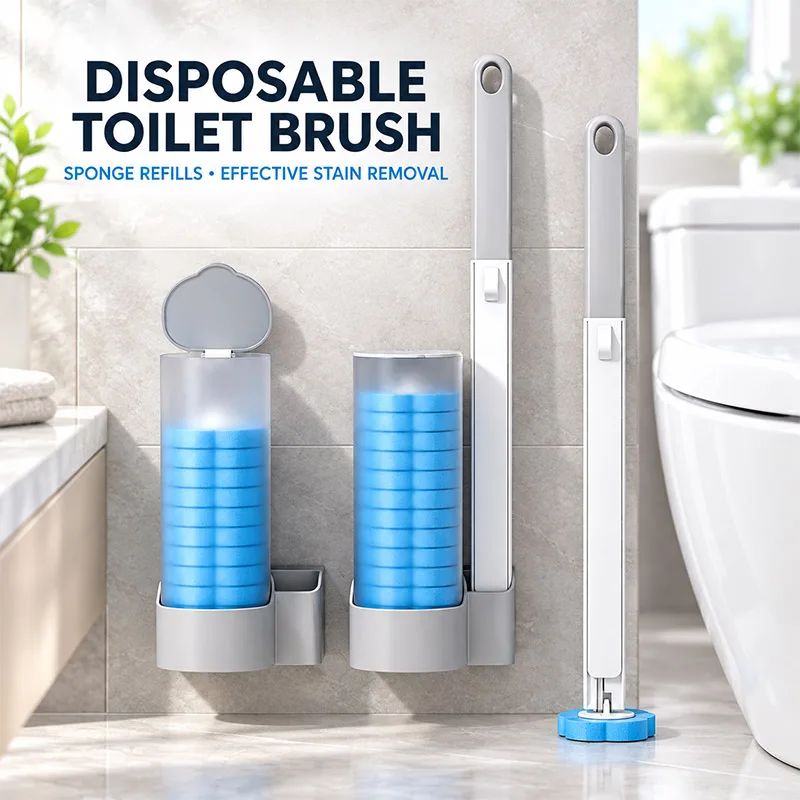 Household Disposable Toilet Brush Sponge Replacement Head Toilet Cleaning Brush Set No Dead Ends Bathroom Accessories