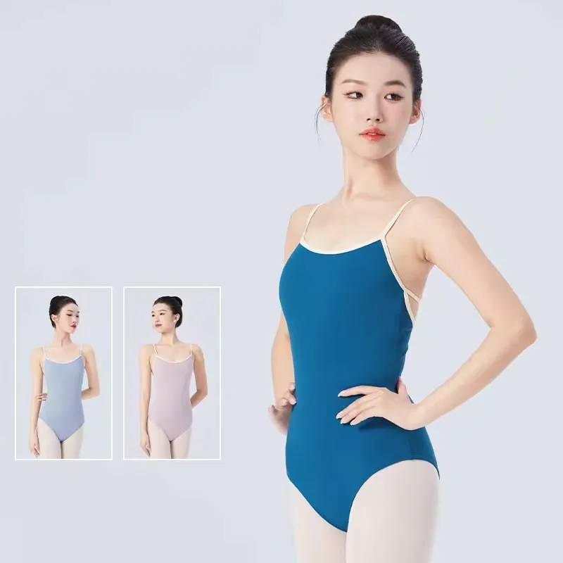 

Women's Ballet Leotard Color Block Dance Gymnastics Low Back Criss Cross Straps Training