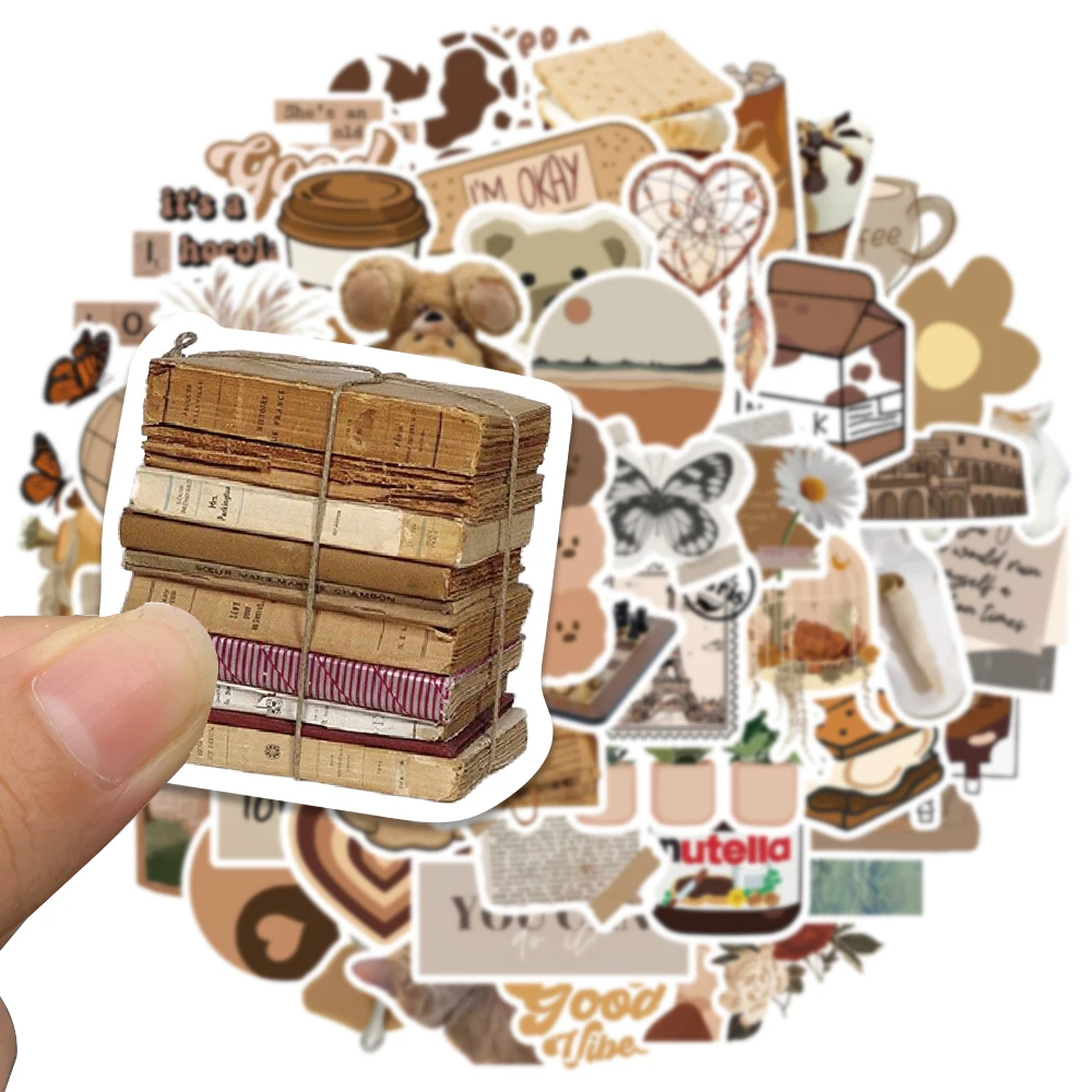 60PCS Ins Style Cool Brown Art Graffiti Stickers Aesthetic Cartoon Decals Toys Skateboard Guitar Notebook Phone Bike Sticker