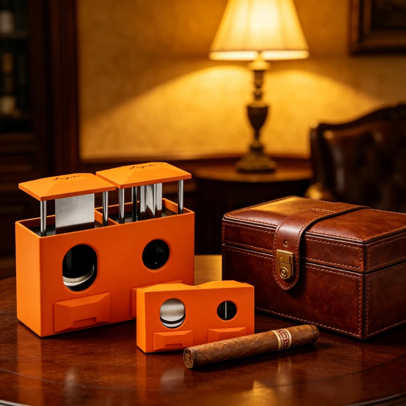 V Cut Straight Cut 2-in-1 Cigar Cutter Zinc Alloy Material 27mm Inner Diameter Straight Cutter Orange Portable Cigar Clipper