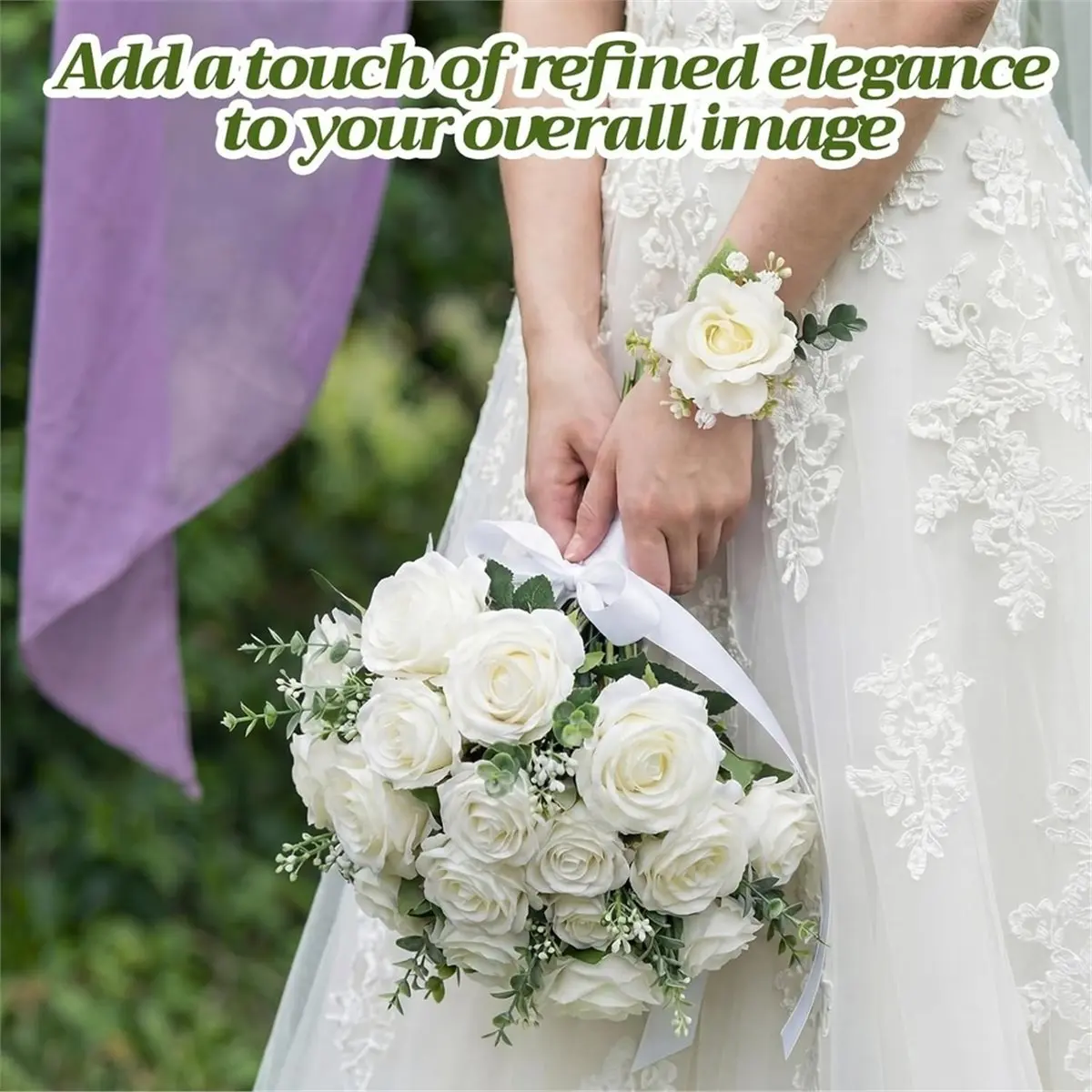 6Pcs Rose Corsage and Boutonniere Set for Men Women Bride Bridesmaids Rose Wrist Corsages Bracelets Artificial