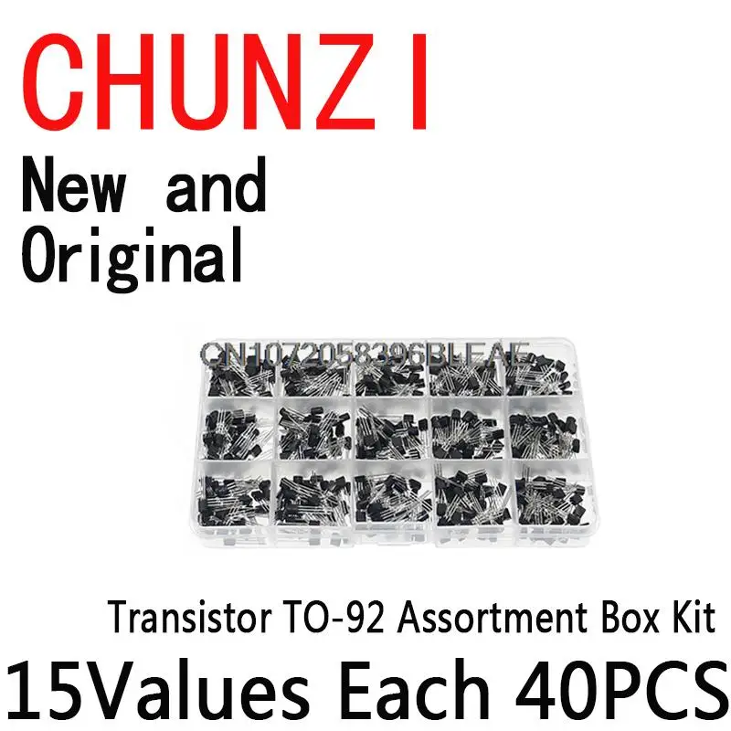 600PCS 15Value x 40PCS Transistor TO-92 Assortment Box Kit Transistors 2N2222 2N3904 2N3906 C945 S8050 S8550 S9014 S9013 S9018