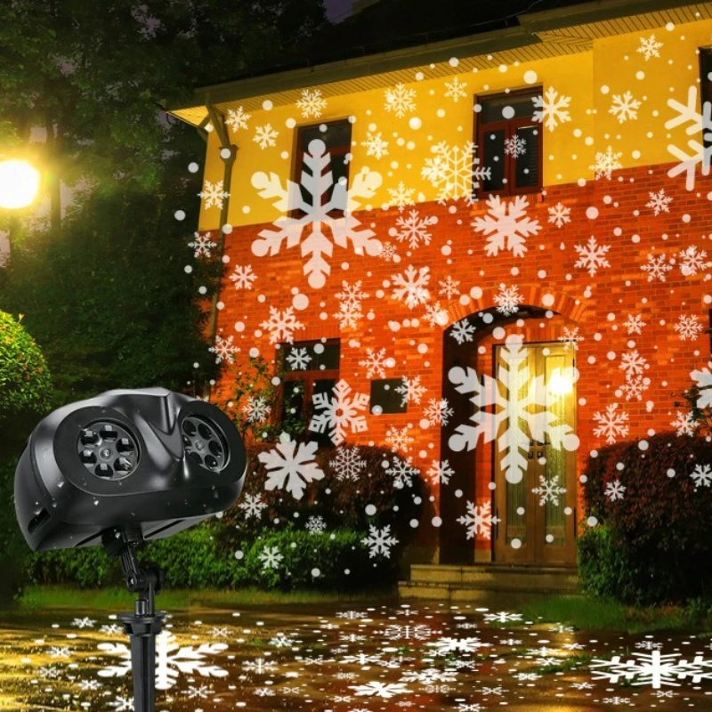 LED Snowflake Projection Lamp with Dual Head Pattern Snowflake Projection Lamp and High Brightness Courtyard Decoration Lamp