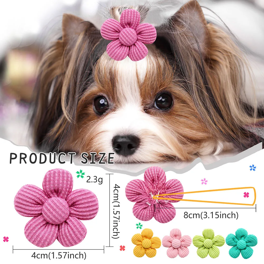 10PCS Spring Dog Bows For Puppy Cat Flower Bowknot Rubber Bands for Dogs Fashion Dog Hair Accessories Dog Grooming Accesories