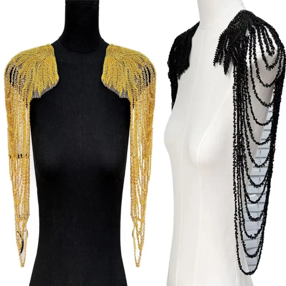 1PC Fringed Sequined Beaded Uniform Epaulets Shoulder Wrap Unisex Party Costume Epaulettes DIY Decoration Removable