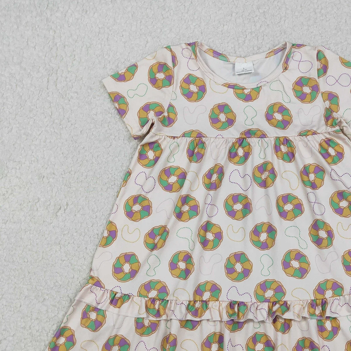الجملة طفلة قصيرة الأكمام فساتين طول الركبة ماردي غرا ملابس الأطفال طفل الكعك دوامة فستان ملابس الرضع