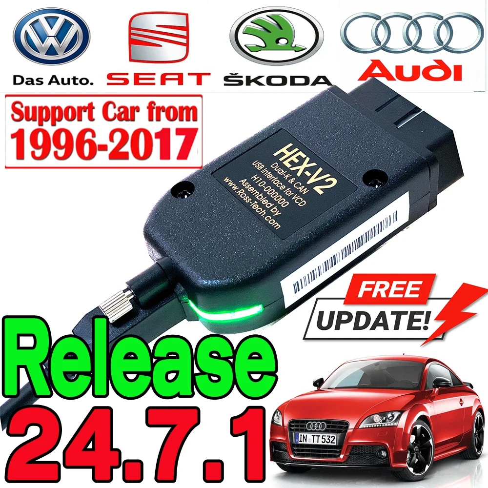 2024 VCDS VAGCOM Interface VAG HEX V2 Update 24.7 FOR VW For AUDI Skoda Seat Multi-Language Car Auto com Diagnostics VAGOM Tools