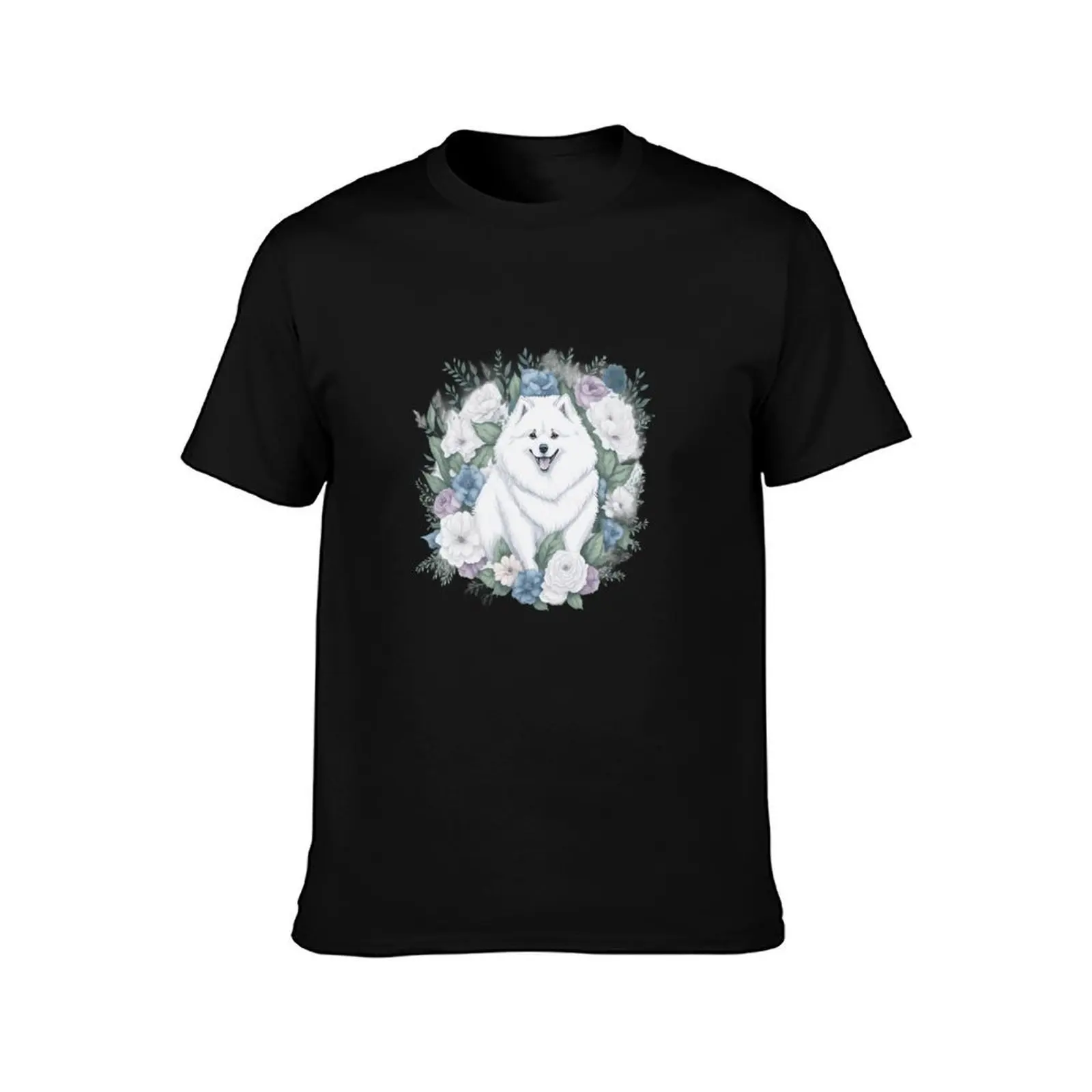 Cute Samoyed with floral T-Shirt Trendy Pattern T-Shirt for Men