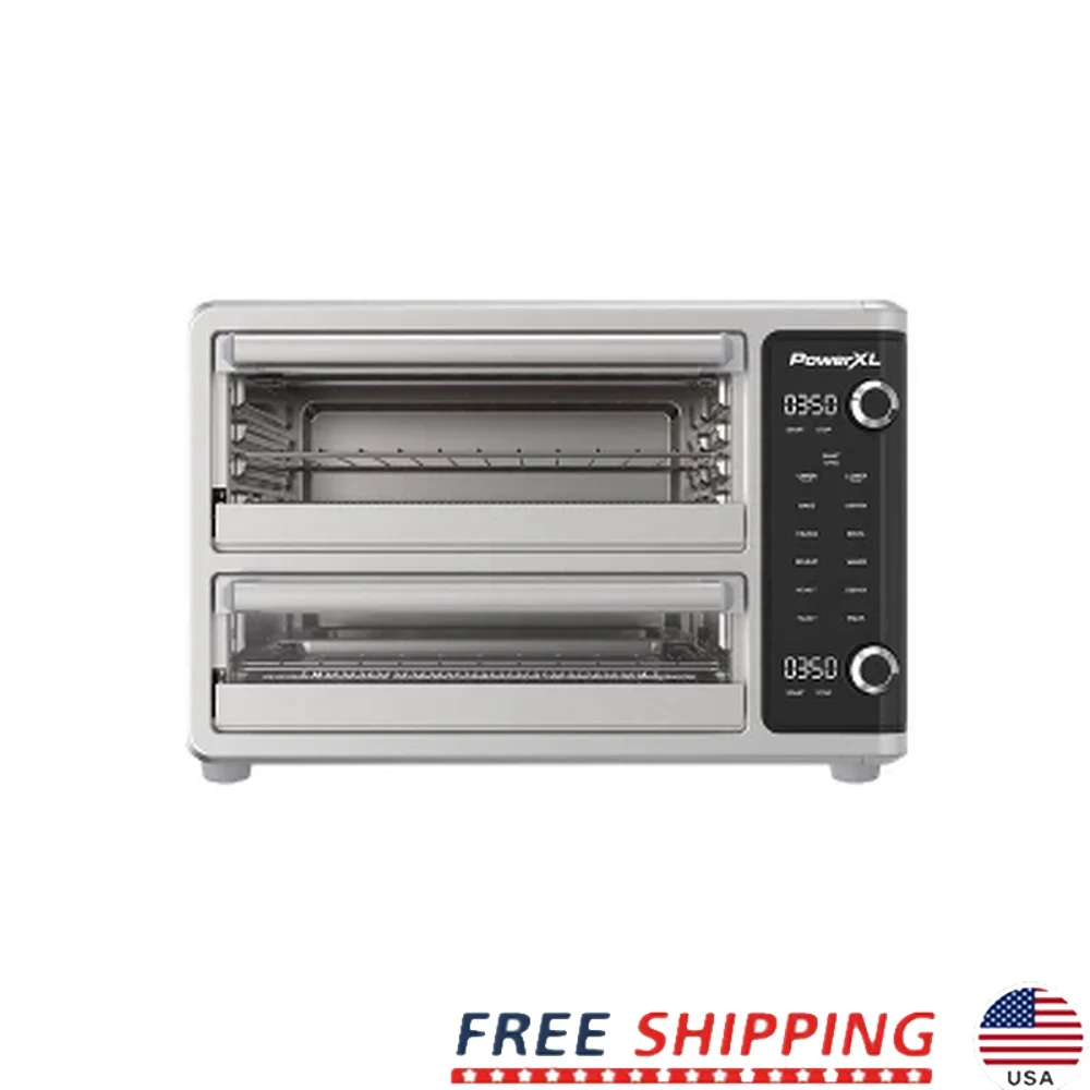1700W Dual Door Toaster Oven Air Fryer Stainless Steel Countertop Convection 10 Presets Dishwasher-Safe Family Meals Accessories