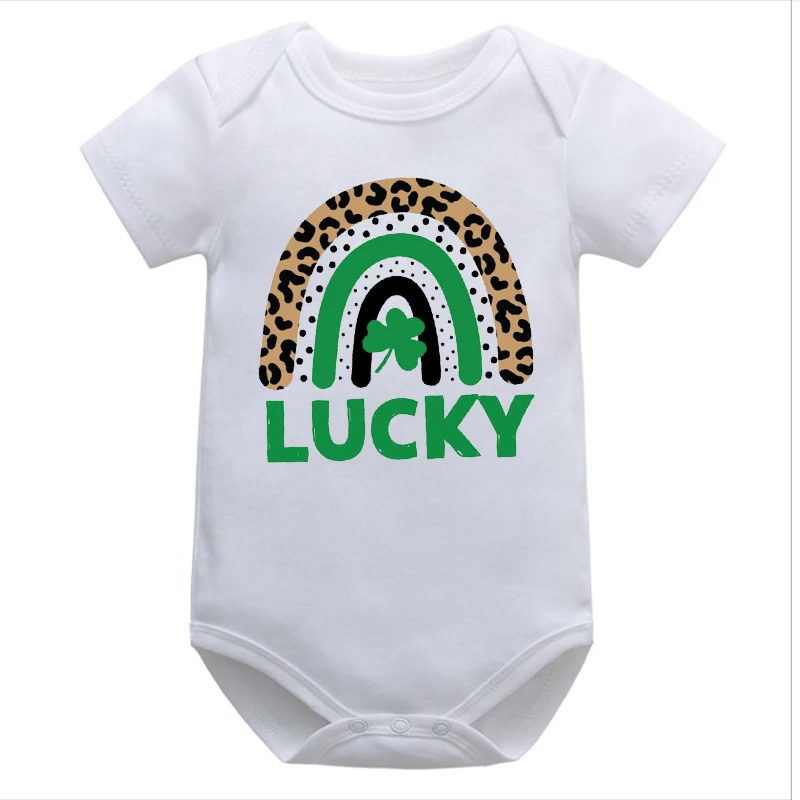 

Shamrock Baby Girl Outfit St Patricks Day Newborn Girl Clothes Lucky Rainbow Onesie Irish Leopard Print Newborn Clothes Cute