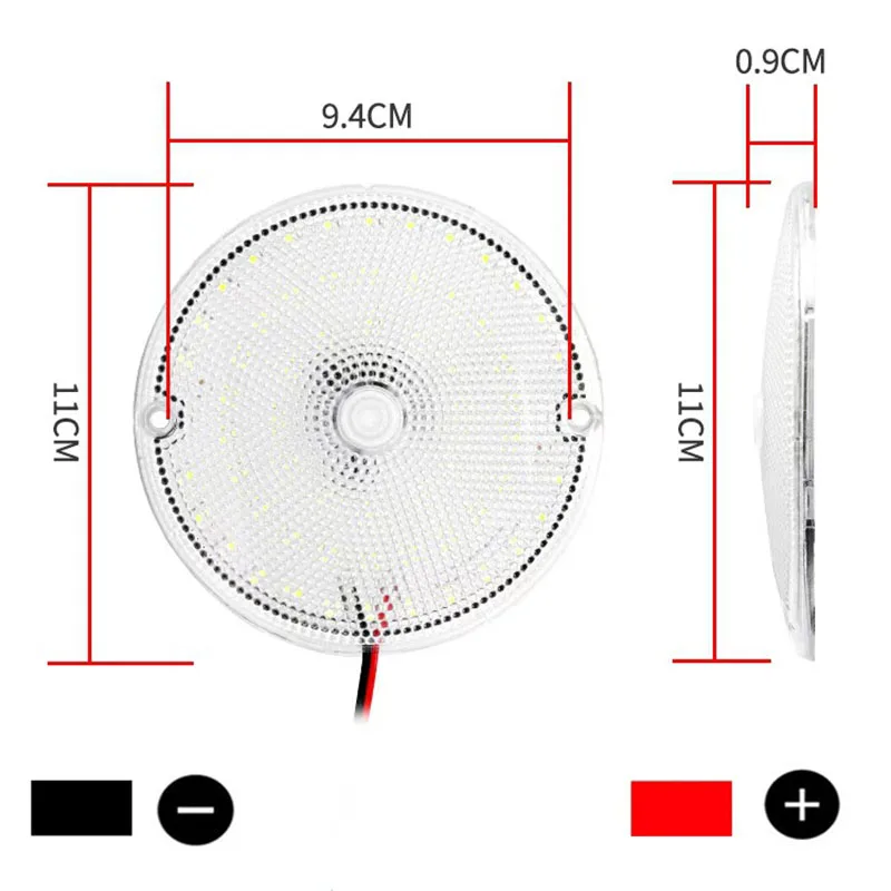 1PC/2PCS 12W Round LED Dome Light 6000K for Car RV Travel Caravan Marine Boat - Interior Ceiling Lighting for Vehicle