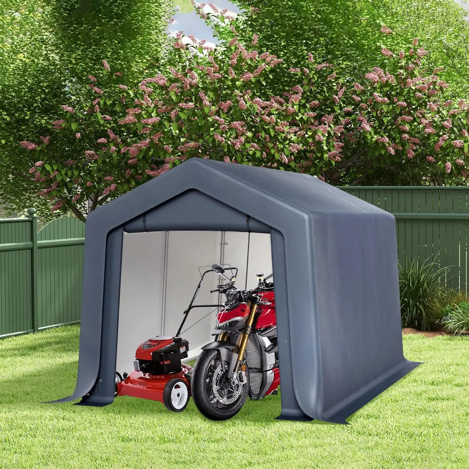 8x12FT Heavy Duty Storage Shelter, Portable Carport Garage with Metal Frame, Waterproof UV & Wind Resistant Canopy,Roll-Up Door