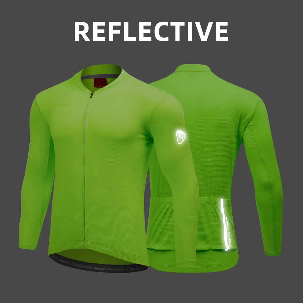 Santic Mens Cycling Jersey Spring Summer Long Sleeve MTB Biking Shirts Breathable Reflective Lightweight Bicycle Sports Clothing