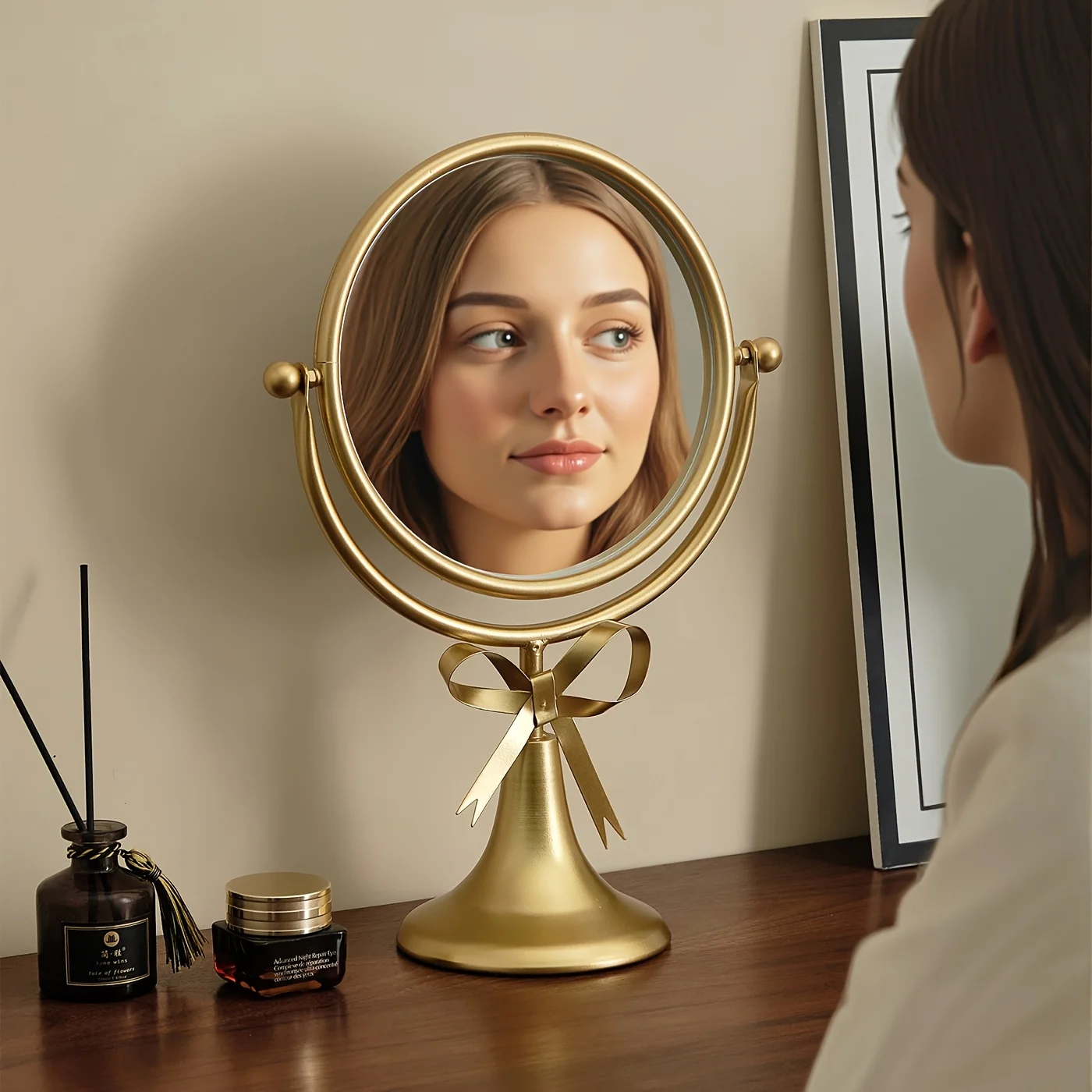 360° Rotation Ironwork Cosmetic Mirrors Retro Desktop Single-sided Makeup Mirror Princess Mirrors Household Bedroom Vanity Decor