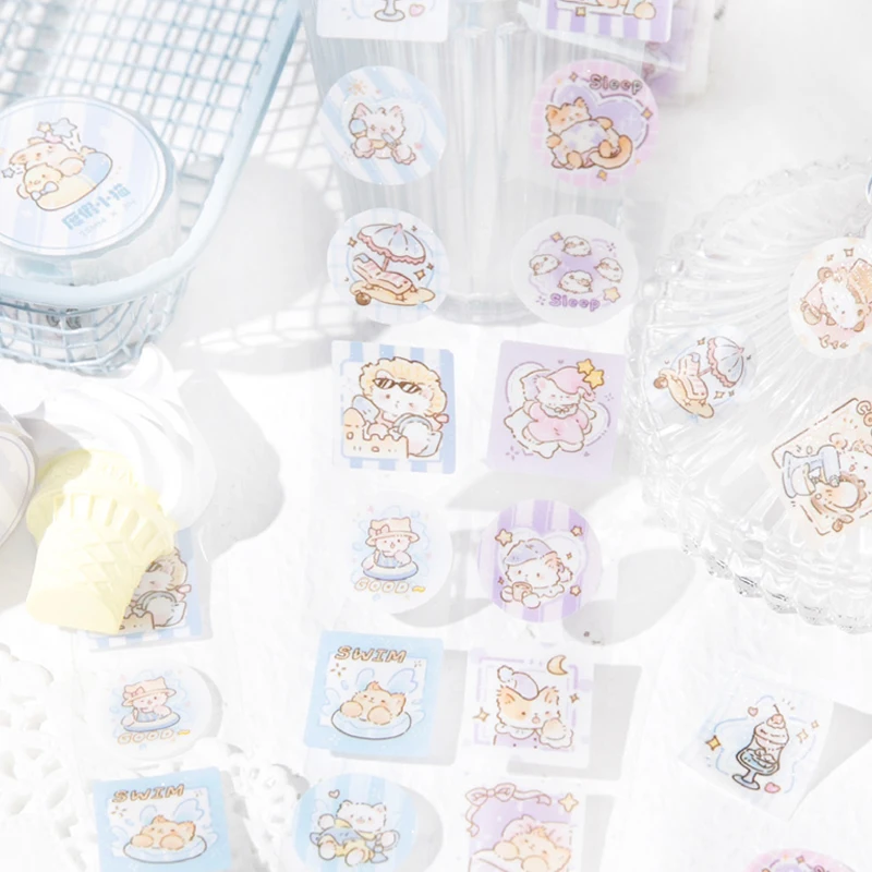 Mr.Paper, Cute Animal Cutting Masking Tape 1 roll Kawaii Cat Sparkling PET Tape Stickers Home Handbooks Scrapbook Decoration view 5