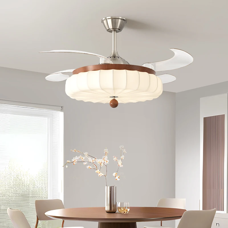 For Large Halls Eye-Friendly Dining Room Pendant Lamp，2025 Modern Minimalist High-End Silent Powerful Invisible Ceiling Fan Lamp
