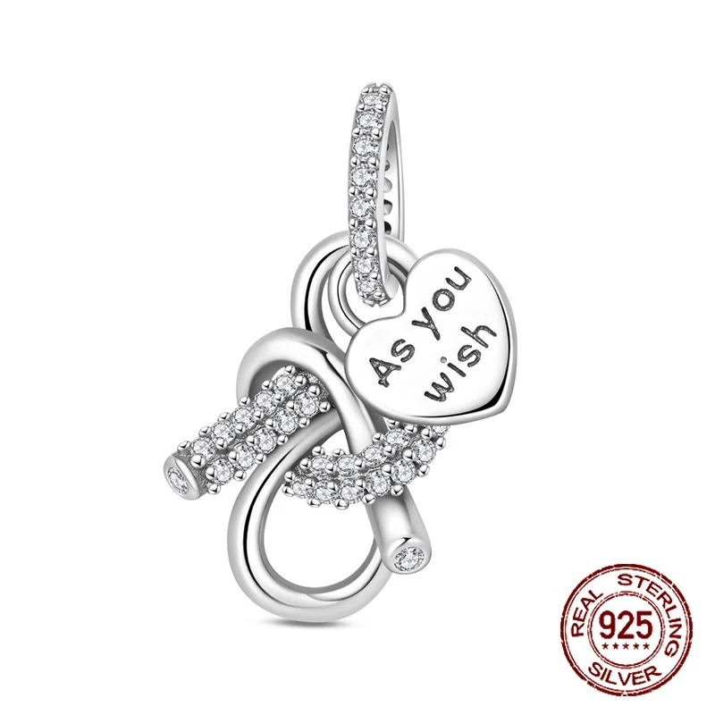 

Стерлингового Серебра 925, переплетенные сердца, дизайн, подвеска в виде желаний, подходит для оригинальных браслетов, женские ювелирные изделия «сделай сам», подарок