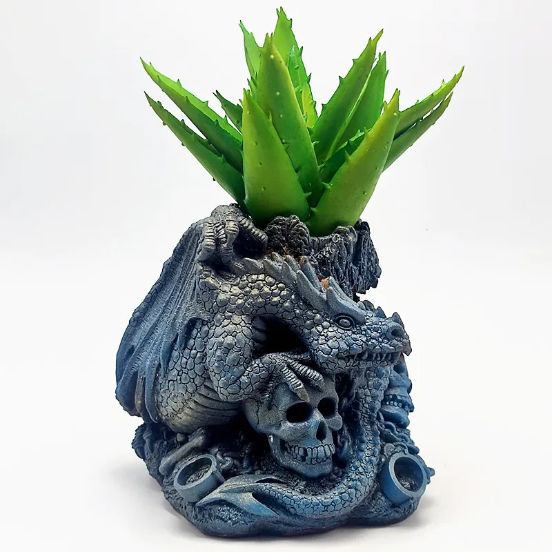 Silicone mold flying dragon skull vase DIY making resin gypsum flowerpot Halloween decoration tool