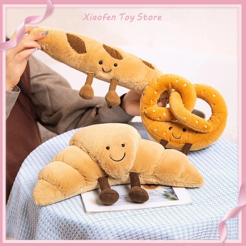 Cute Toast Long Stick Plush Salt Crispy Pancake Horn Bread Toy Dessert Simulated Food Bread Soft Doll Healing Birthday Gift