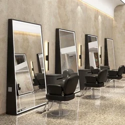 High-end barber shop mirror floor lamp stainless steel hair perm and dye mirror hair salon mirror.