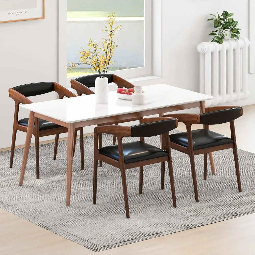 Conjunto de 4 cadeiras Giantex Modern Accent - Poltronas estofadas em couro PU com encosto aconchegante e almofada de assento acolchoada, apoio de braço ergonômico