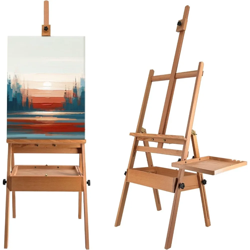 

Художественный мольберт из бука с регулируемой высотой и хранилищем и палитрой, складная деревянная подставка с H-образной рамой