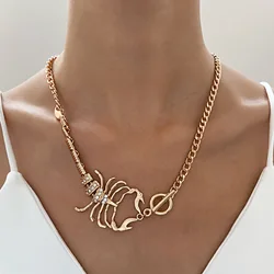 DIEZI Exaggeration Gold Silver Color Rhinestone Scorpion Pendant Necklace for Women Vintage Punk Choker Clavicle Chain Jewelry