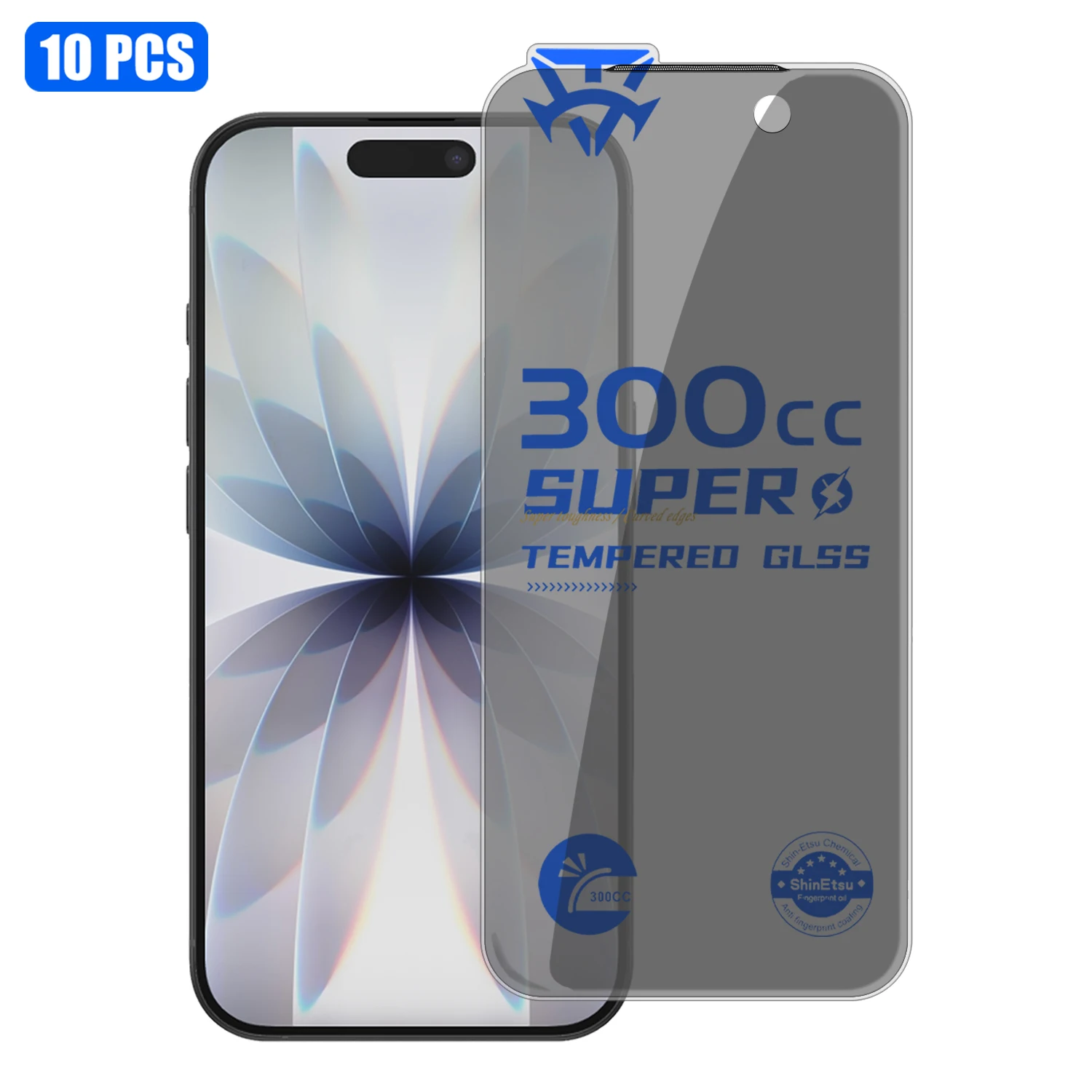 

For iPhone 17 10Pcs Tempered Glass Film 300CC Edgeless Anti-static Anti-spy Full Screen Protector - Black