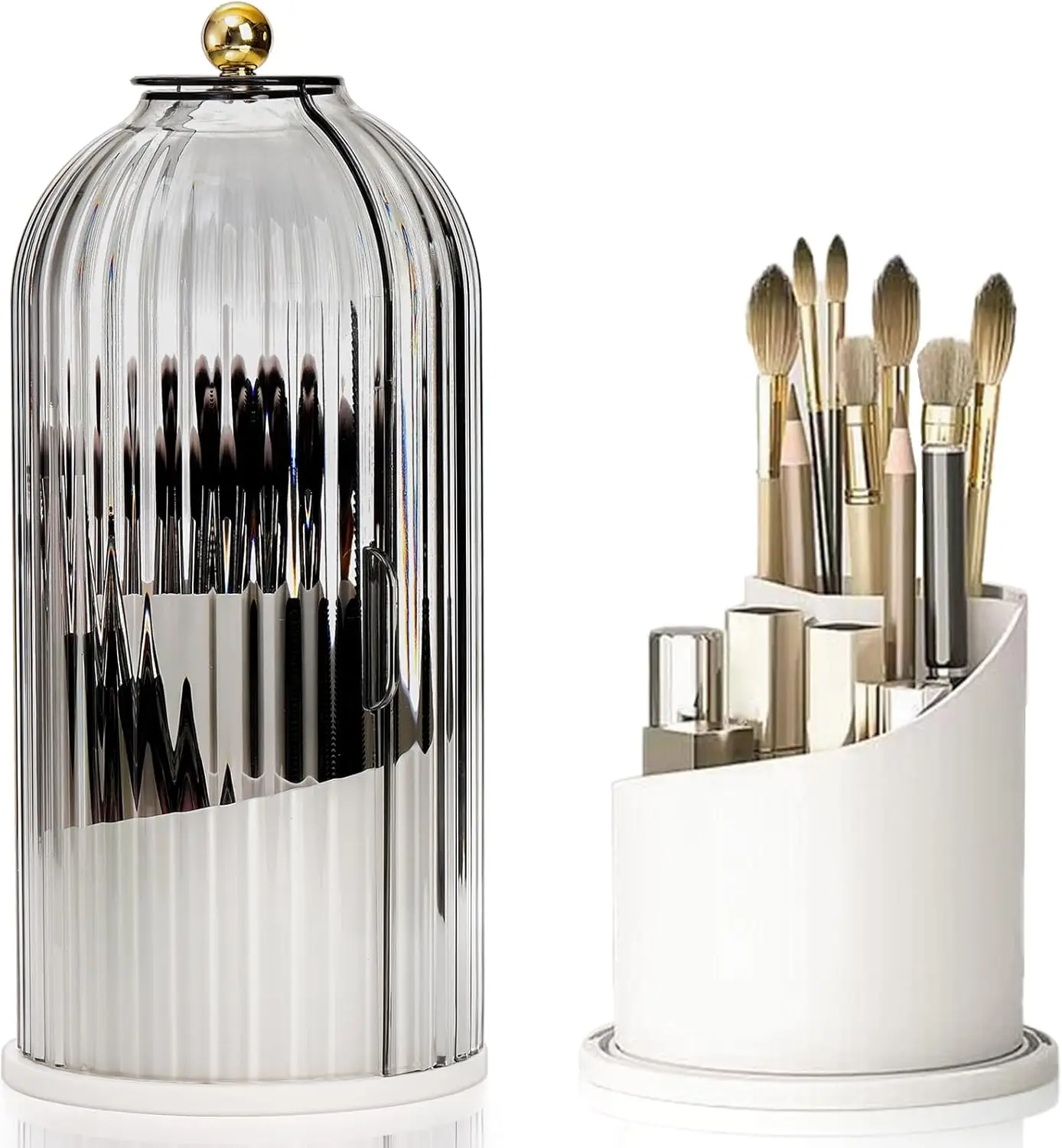 

Makeup Brush Holder Organizer with Lids, 360°Rotating Clear Dustproof Make Up Brush Container Box, Vanity Spinning Cosmetic Tool