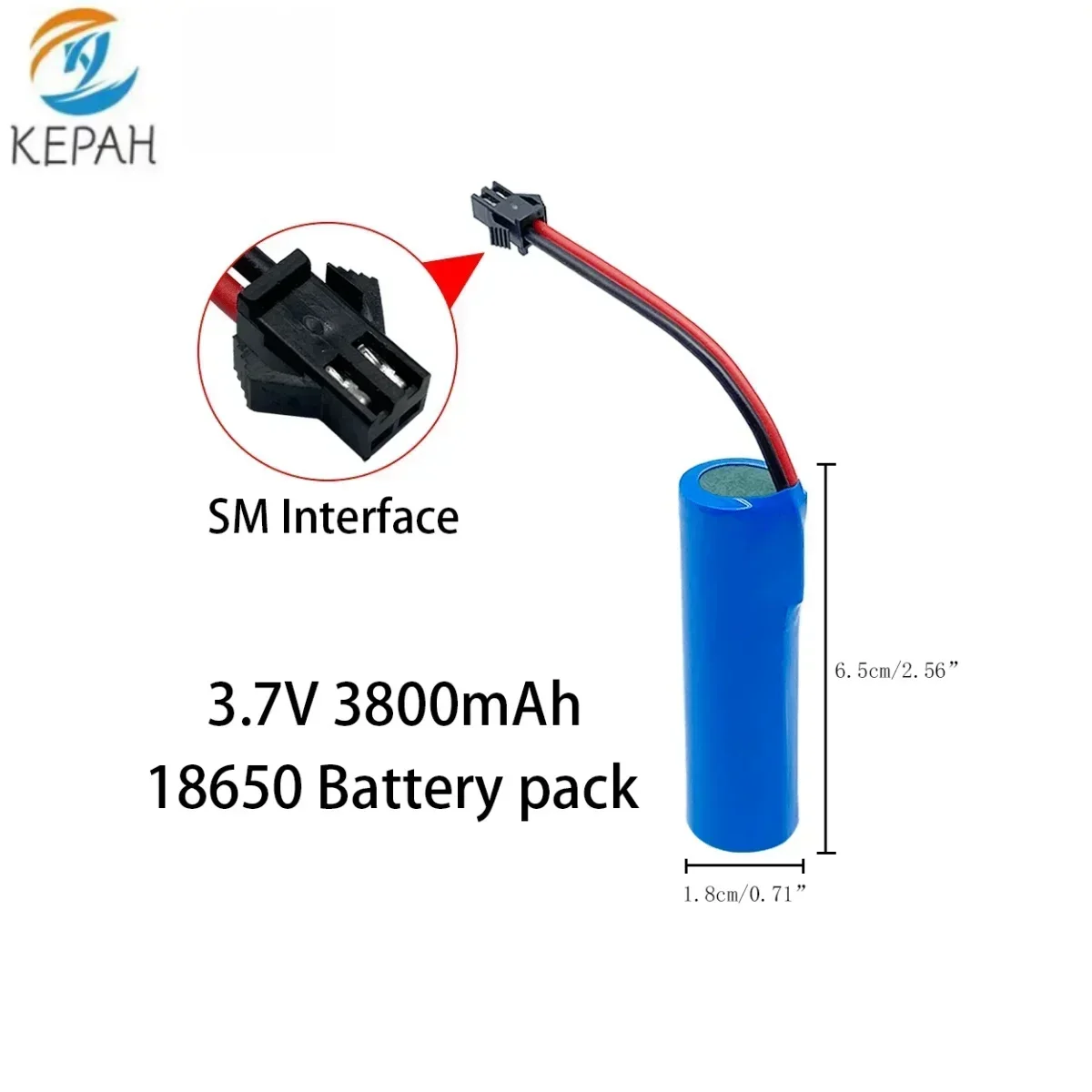 

3.7V Lithium ion Rechargeable Battery, 3800mAh 18650 With Replacement Socket And SM Interface Line for Emergency Lighting