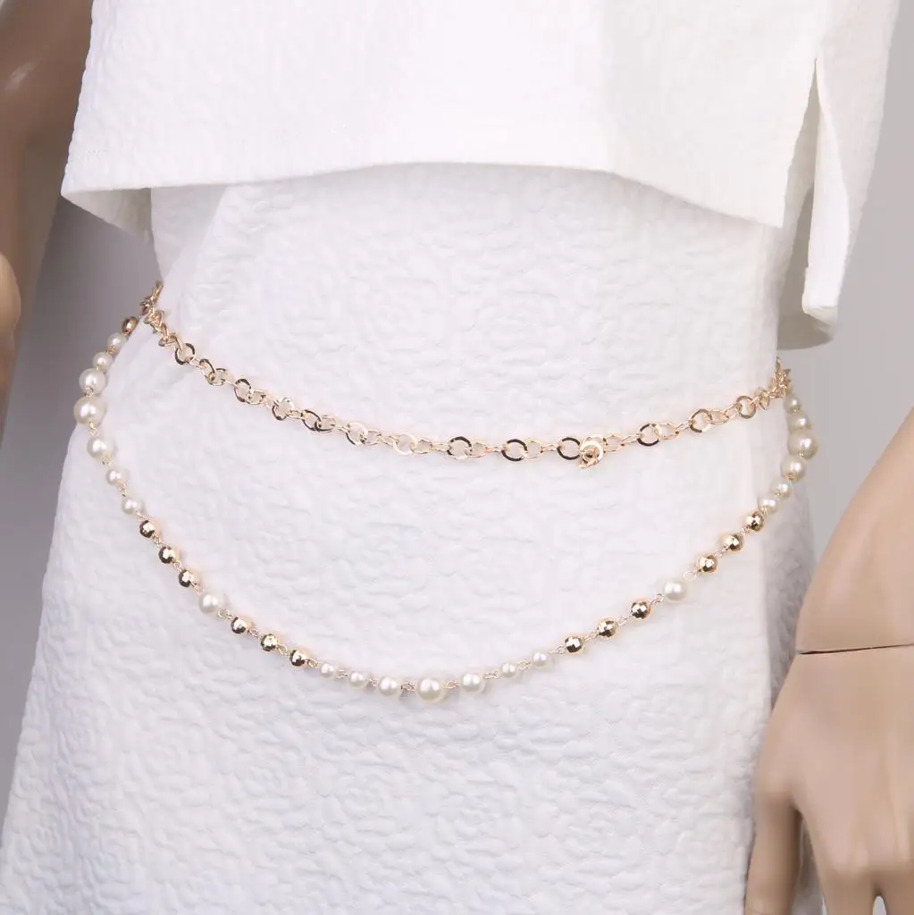 Sexy Waist Chain Belt Golden Pearls Waist Beads Alloy Body Chain for Women Waist Jewelry Belt Decoration Party Styling