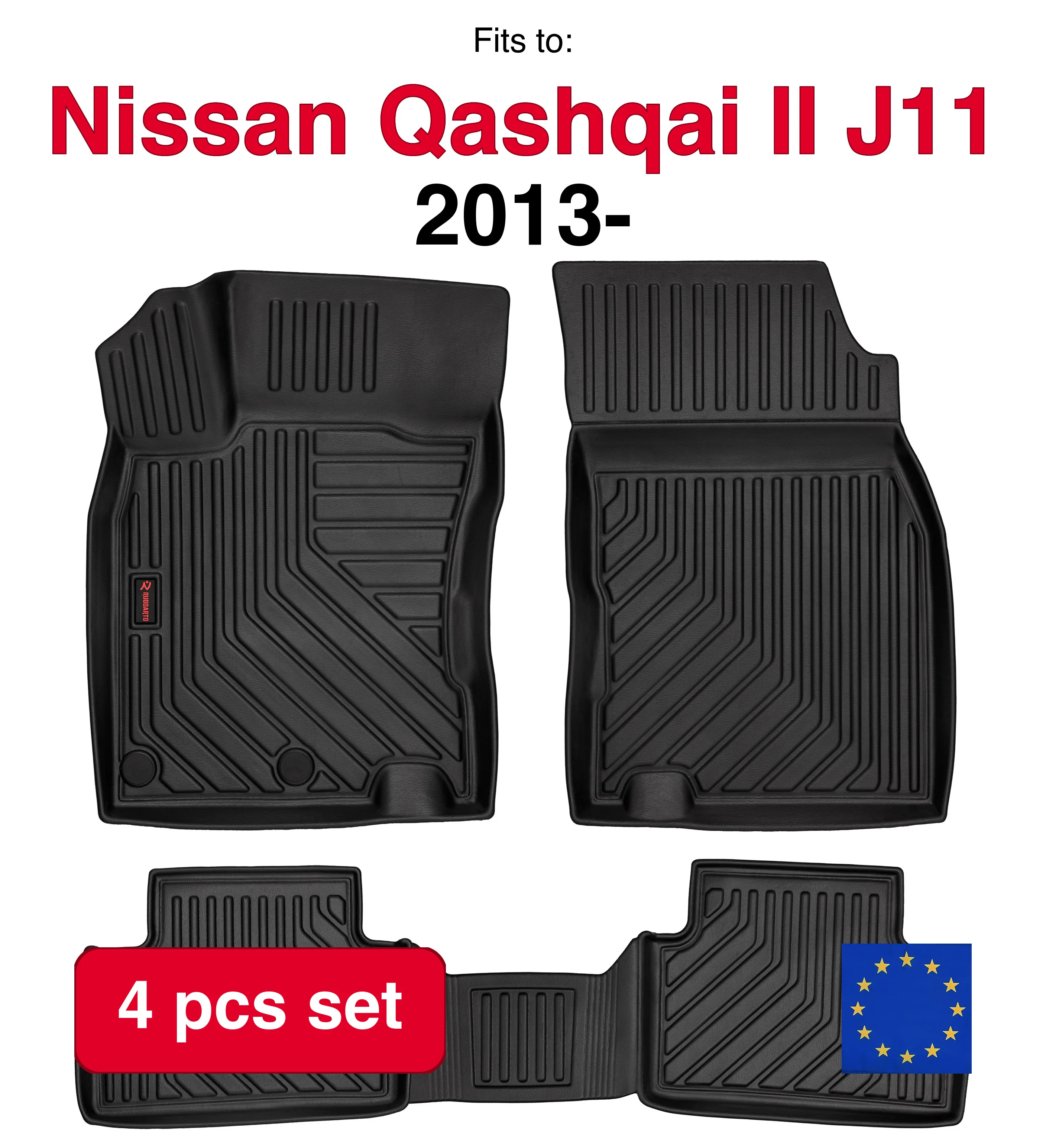 Image of 3D-Gummi-Autoteppiche für Nissan Qashqai II J11 Crossover (2013-) – schwarze Passform (4 Stück)