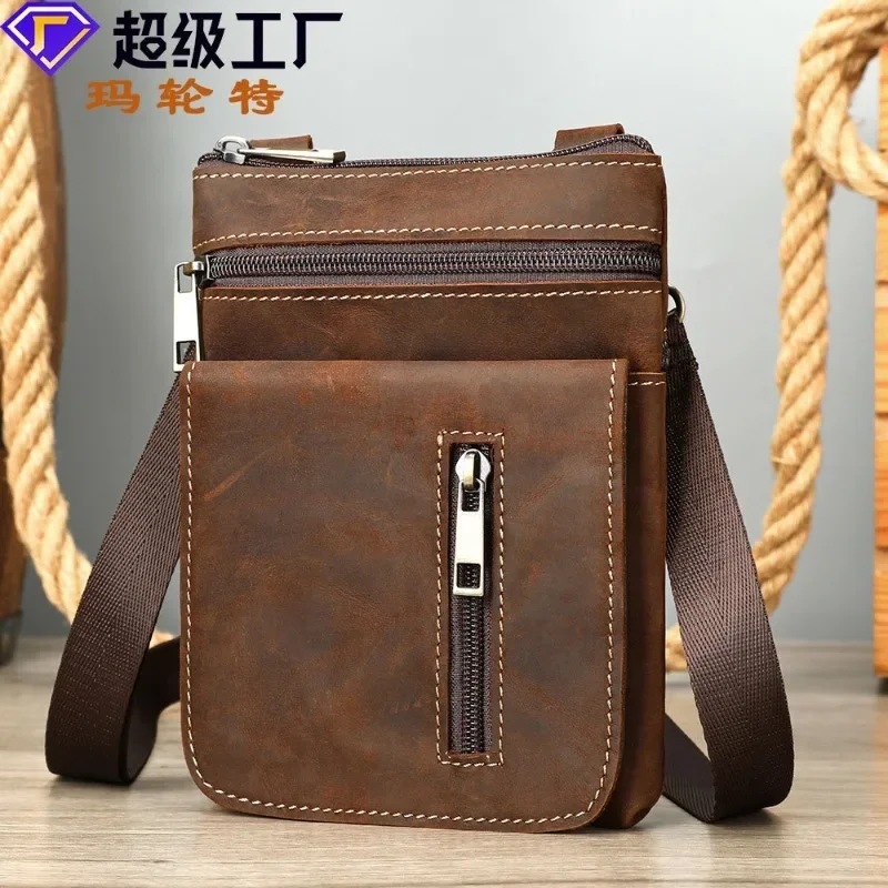 

Мужская винтажная сумка-мессенджер из натуральной кожи с отделкой из конской кожи, идеально подходит для телефона