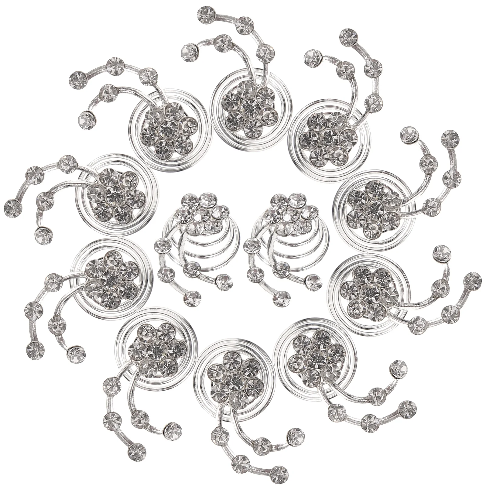 

12 Pcs Silver Spiral Hair Clip Rhinestone Twists Wedding Bride Accessories Girls Alloy Clips Hairpin Styling Hair Care