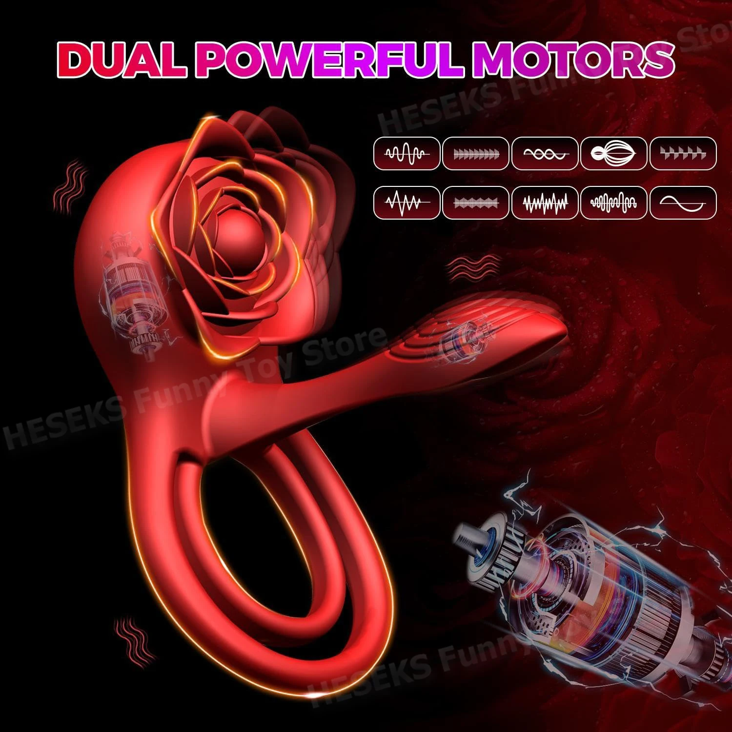 HESEKS 4 in 1 Vibrating Penis Ring Vibrator Cock Delayed Ejaculation Clitoral Stimulator Rose Sex Toy for Men for Couple