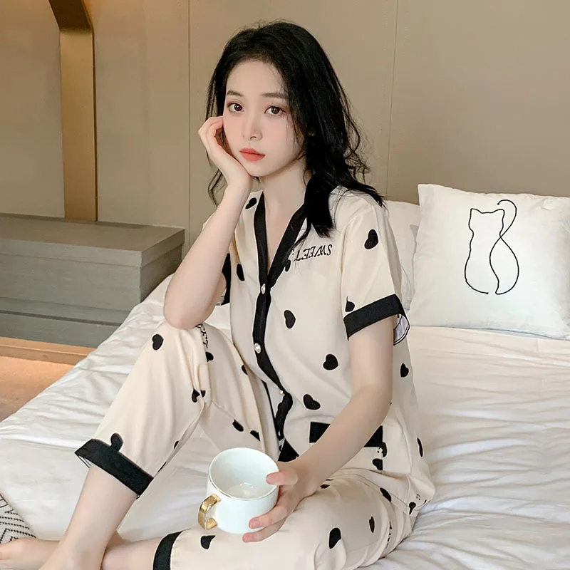 Cute Women\'s Pajamas Set Summer Casual Pajamas Short Sleeve Sleepwear Home Clothes Nightwear Pyjamas for Women Trousers Sets