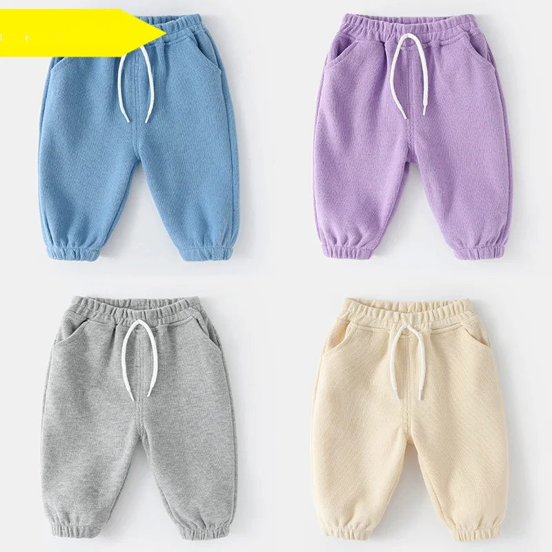 Ins Autumn 1-4Y Girls Sweatpants Cotton Solid Drawstring Toddler Baby Girl Jogger Pants Loose Casual Versatile Kid Girl Trousers