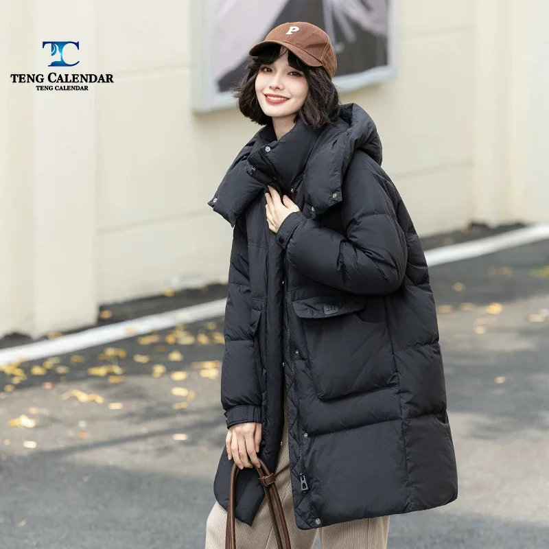 Long Length Warm Down Jacket, Stylish and Casual Versatile Korean Hooded Jacket, New Winter Version for 26 Years