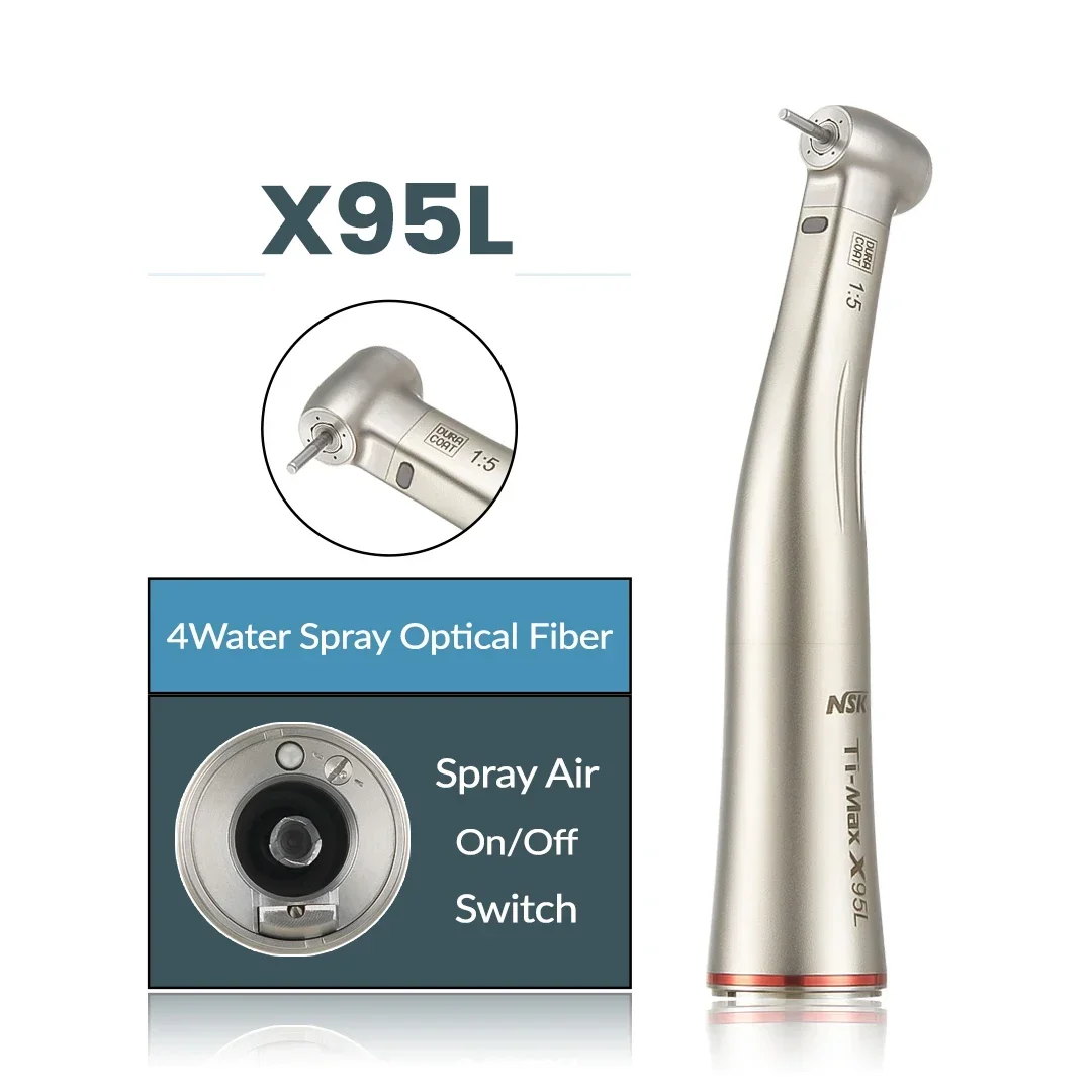 

NSK Push Button Dental Contra Angle Handpiece 1:5 Increase Speed Handpiece Mini Head Ti Max X95L Inner Water Spray Red Ring