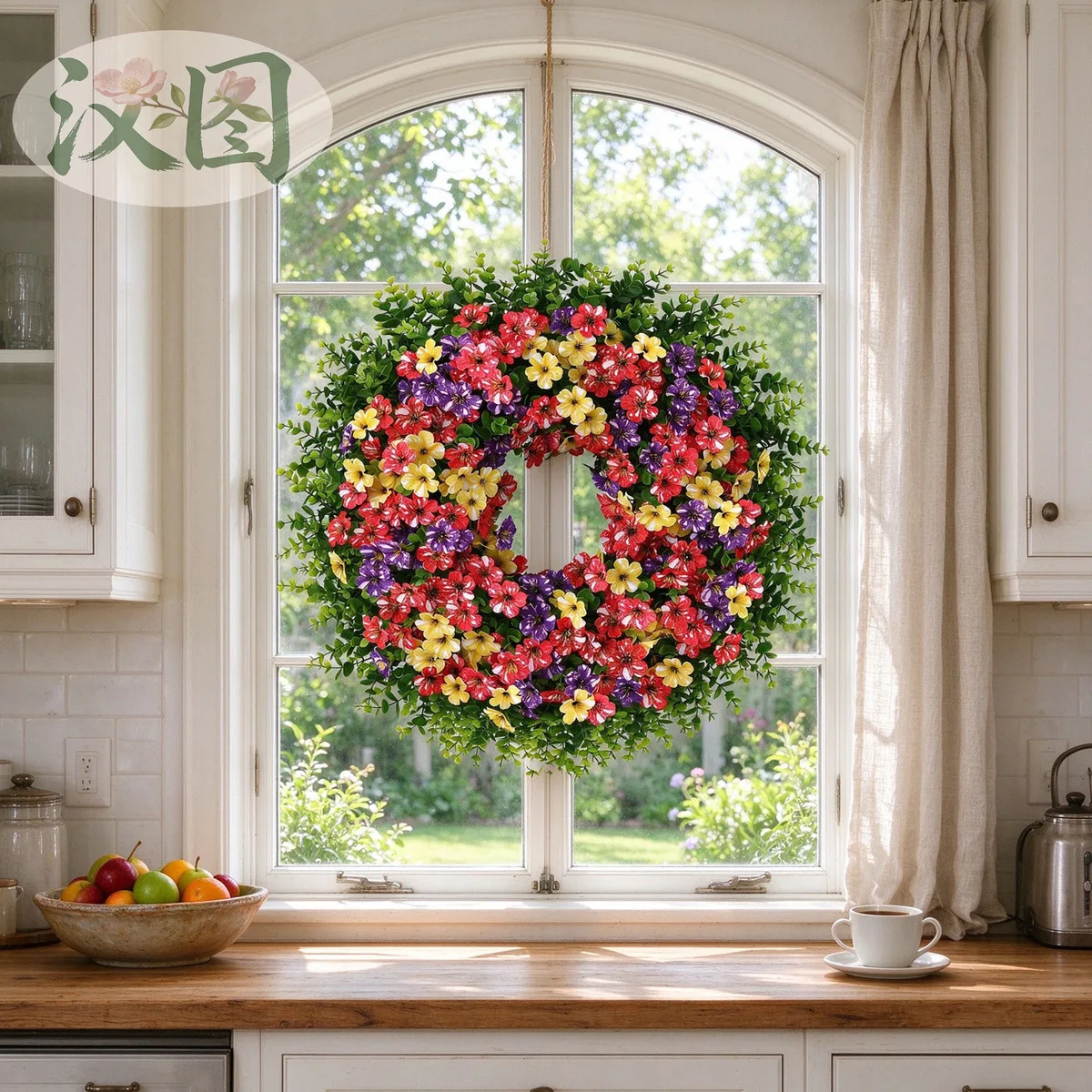 Artificial Eucalyptus Violet Wreath Colorful Faux Floral Vine Ring Spring Front Door Wall Hanging Home Decor 40cm 50cm
