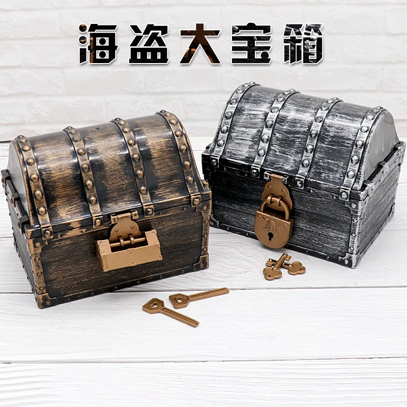 Funny Pirate Treasure Chest Antique-Style Large Plastic Pirate Treasure Chest Children's Treasure Hunt Toy Box Kids Party Props