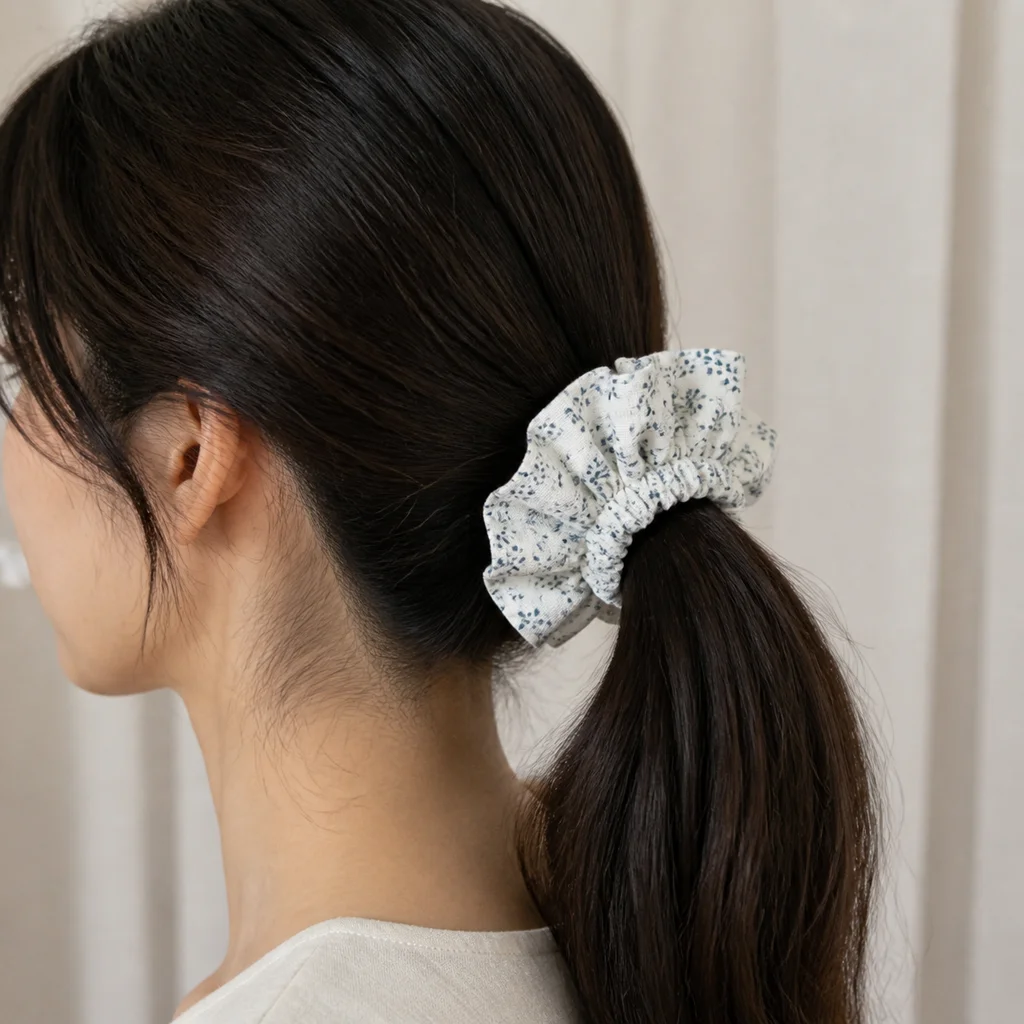 XYPP-79 Handmade Pattern Single-Layer Scrunchie Handmade Elastic Hair Tie for Ponytail and Bun, Soft Gathered Hair