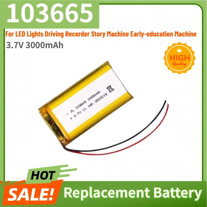103665 Battery for LED Lights Driving Recorder Story Machine Early‑education Machine Replacement Battery 3.7V 3000mAh