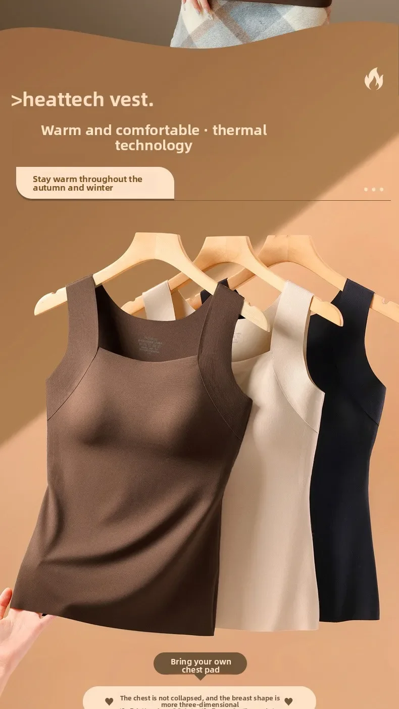 Nahtlose Plus-Size-Thermo-Weste für Damen mit integriertem BH, fester Cup-Größe, für 40-90 kg, Herbst, Beauty-Skin-Tanktop, quadratischer Ausschnitt – Detail 3