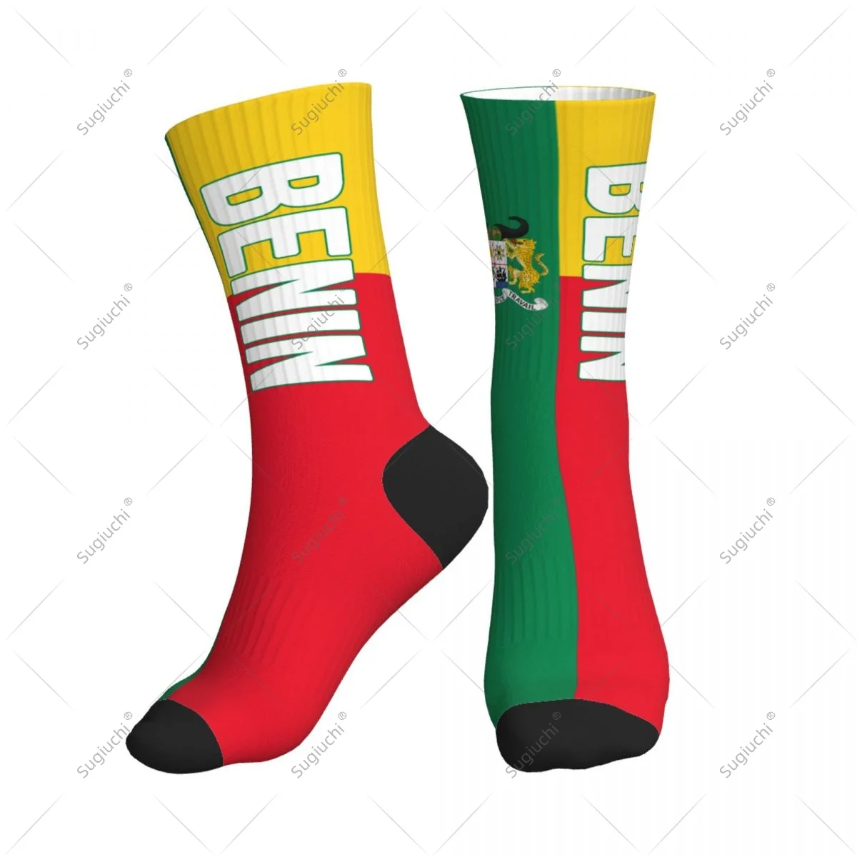 

3D Printed Benin Flag Polyester Mid-calf Socks For Men Women Kawaii Socks Street Skateboard Socks