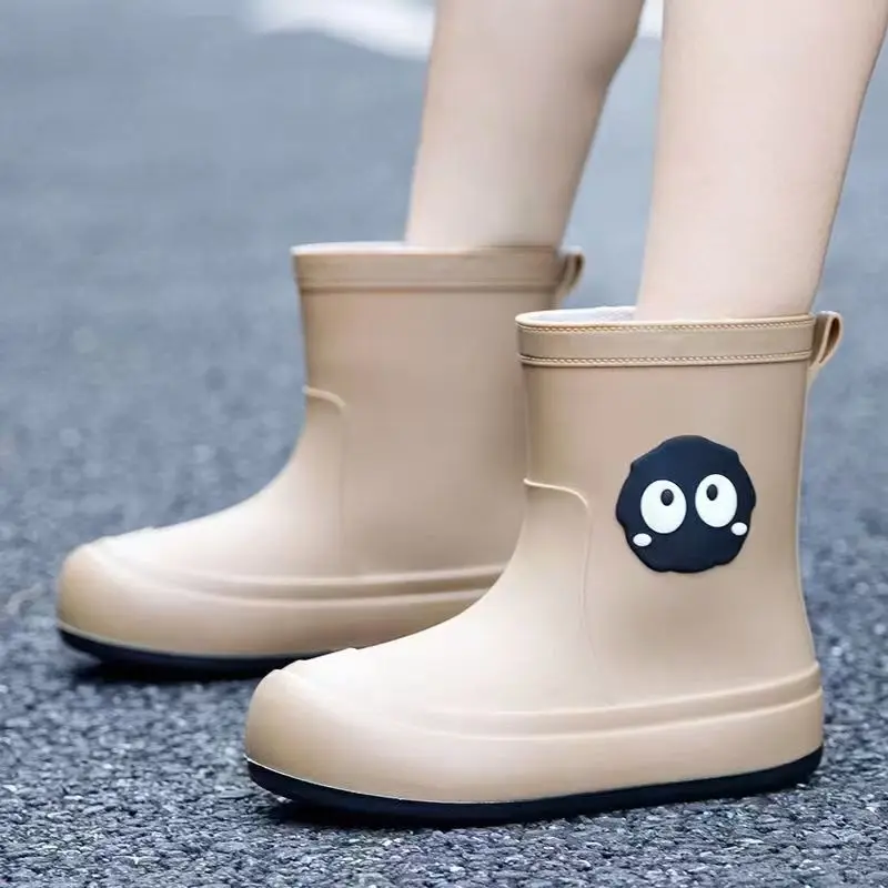 

Children's New High Top Flat Sole Cartoon Rain Shoe Boys And Girls Thick Sole Injection Molding Waterproof Plush Warm Rain Shoes