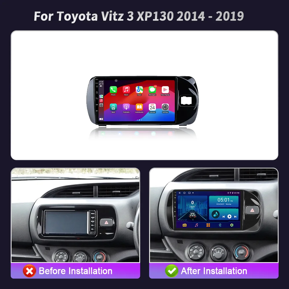 Android 14 For Toyota Vitz 3 XP130 2014-2019 Wireless Bluetooth Carplay Stereo Screen Car Radio Multimedia Navigation WIFI