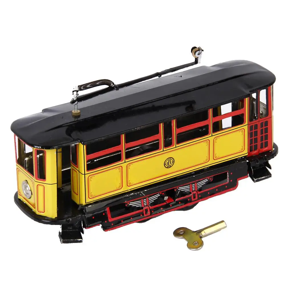 Classic Vintage Tin Trolley Wind Up Tram Model Retro Streetcar Tin Toy for Office Shelf and Collection