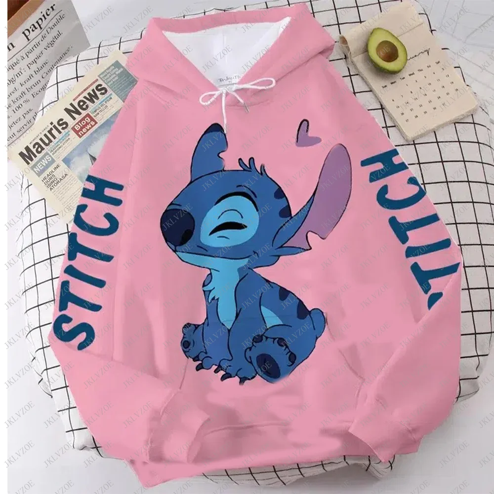 Disney Hoodie Fashion Stitch Angel Monster Letter Cartoon Sweatshirt Pullover Cute Harajuku Unisex Women\'s Pocket Top Brand Hot