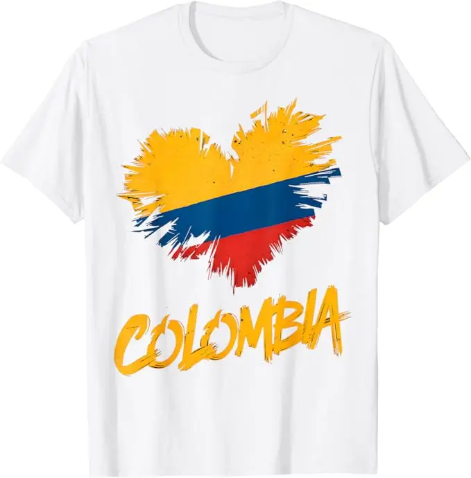 Colombia Heart Flag T-Shirt Colombian Heritage Proudly Graphic Tee Top Short Sleeve Blouses Gifts Colombia Support Lover Outfits